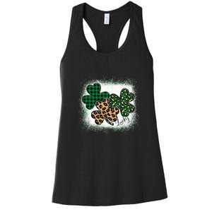 Lucky Bleached Leopard Shamrocks Irish Women Girl Women's Racerback Tank