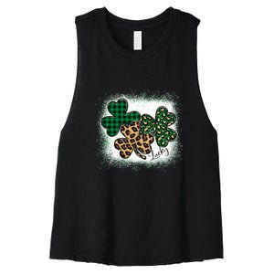 Lucky Bleached Leopard Shamrocks Irish Women Girl Women's Racerback Cropped Tank