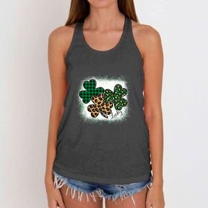 Lucky Bleached Leopard Shamrocks Irish Women Girl Women's Knotted Racerback Tank