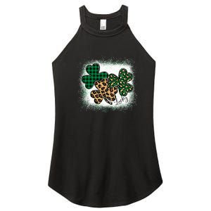 Lucky Bleached Leopard Shamrocks Irish Women Girl Women's Perfect Tri Rocker Tank