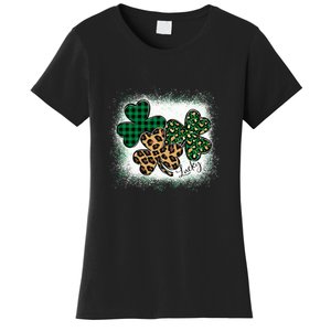 Lucky Bleached Leopard Shamrocks Irish Women Girl Women's T-Shirt