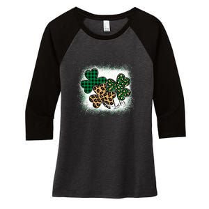 Lucky Bleached Leopard Shamrocks Irish Women Girl Women's Tri-Blend 3/4-Sleeve Raglan Shirt