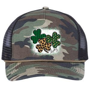 Lucky Bleached Leopard Shamrocks Irish Women Girl Retro Rope Trucker Hat Cap