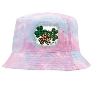 Lucky Bleached Leopard Shamrocks Irish Women Girl Tie-Dyed Bucket Hat