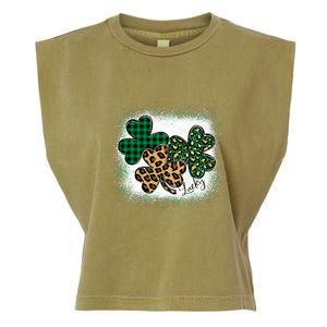 Lucky Bleached Leopard Shamrocks Irish Women Girl Garment-Dyed Women's Muscle Tee