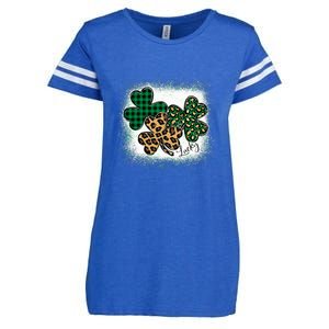 Lucky Bleached Leopard Shamrocks Irish Women Girl Enza Ladies Jersey Football T-Shirt