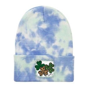 Lucky Bleached Leopard Shamrocks Irish Women Girl Tie Dye 12in Knit Beanie