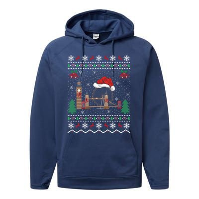 London Bridge Lover Xmas Gift Ugly London Bridge Christmas Gift Performance Fleece Hoodie