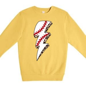 Leopard Baseball Lightning Bolt Baseball Mom Game Day Meaningful Gift Premium Crewneck Sweatshirt