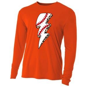 Leopard Baseball Lightning Bolt Baseball Mom Game Day Meaningful Gift Cooling Performance Long Sleeve Crew