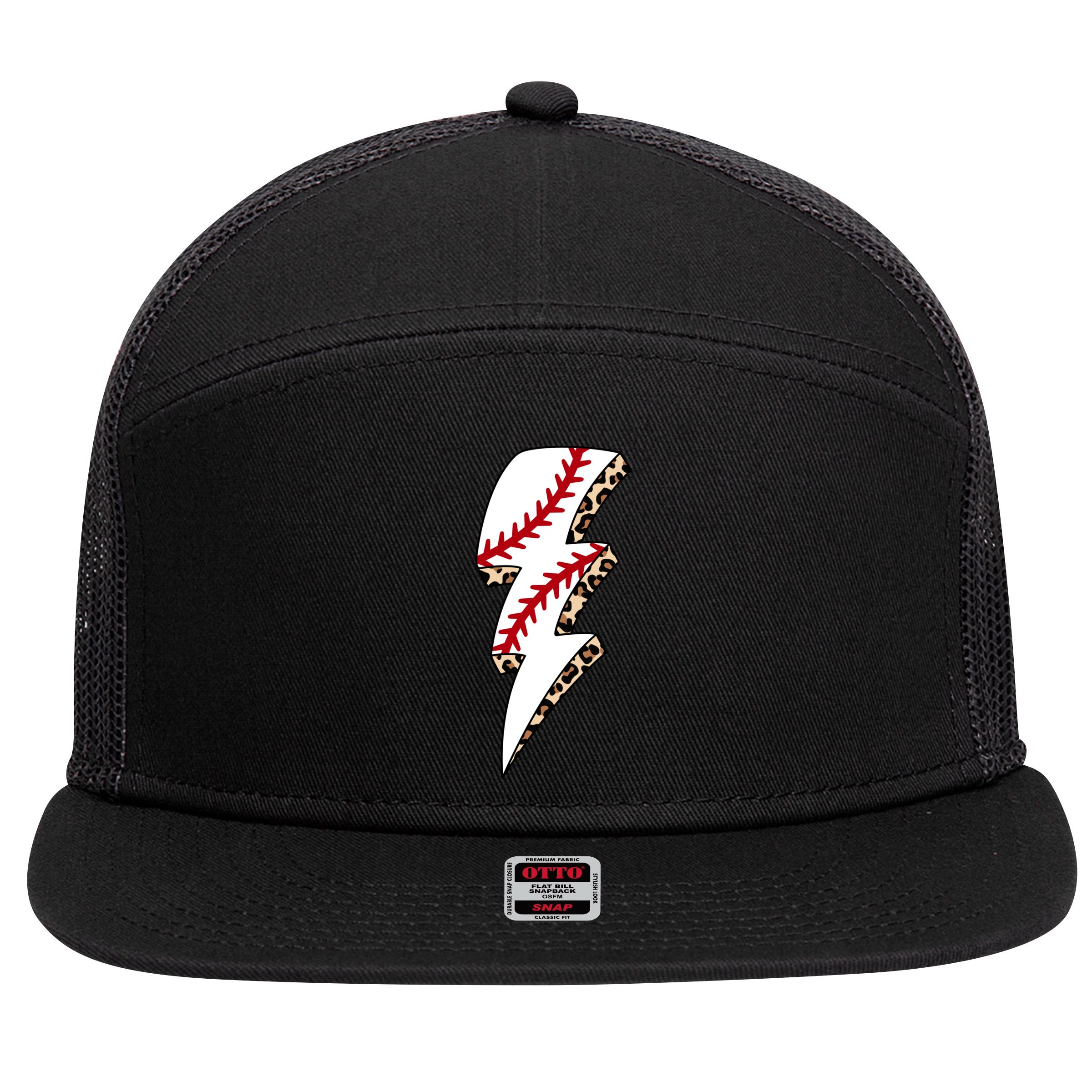 Leopard Baseball Lightning Bolt Baseball Mom Game Day Meaningful Gift 7 Panel Mesh Trucker Snapback Hat