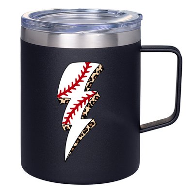 Leopard Baseball Lightning Bolt Baseball Mom Game Day Meaningful Gift 12oz Stainless Steel Coffee Mug
