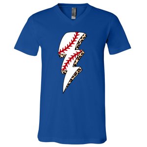 Leopard Baseball Lightning Bolt Baseball Mom Game Day Meaningful Gift V-Neck T-Shirt