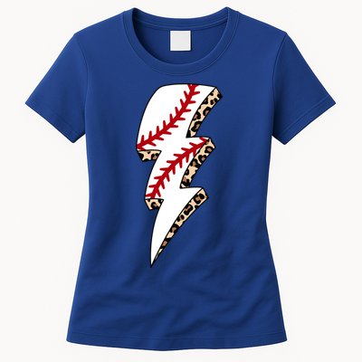 Leopard Baseball Lightning Bolt Baseball Mom Game Day Meaningful Gift Womens T-Shirt