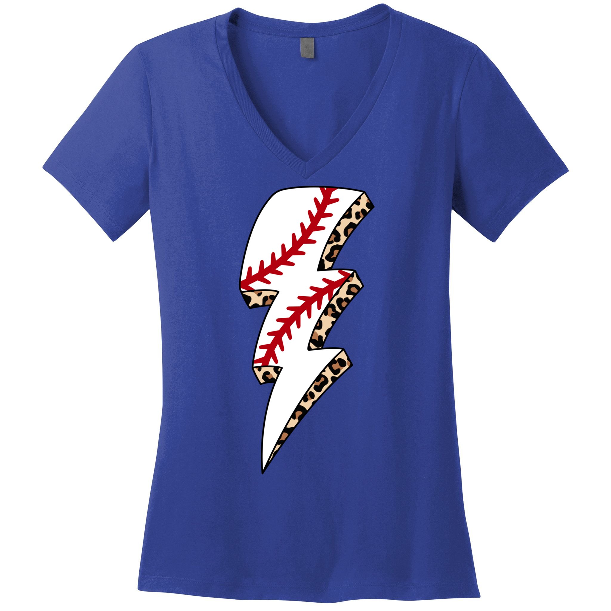 Leopard Baseball Lightning Bolt Baseball Mom Game Day Meaningful Gift Women's V-Neck T-Shirt