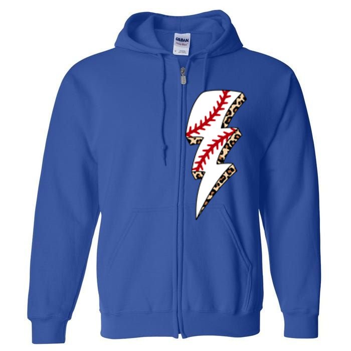 Leopard Baseball Lightning Bolt Baseball Mom Game Day Meaningful Gift Full Zip Hoodie