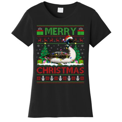 Loon Bird Lover Xmas Lighting Santa Ugly Loon Christmas Women's T-Shirt