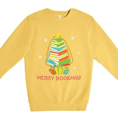 Librarian Book Lover Books Christmas Tree Merry Bookmas Xmas Gift Premium Crewneck Sweatshirt