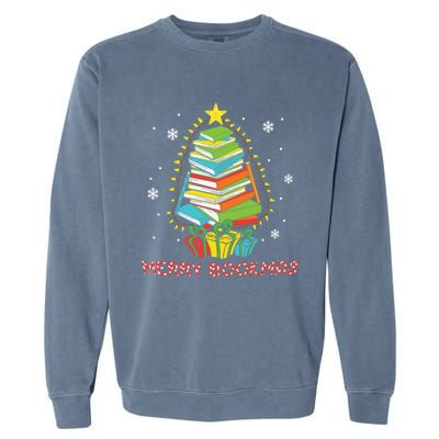 Librarian Book Lover Books Christmas Tree Merry Bookmas Xmas Gift Garment-Dyed Sweatshirt