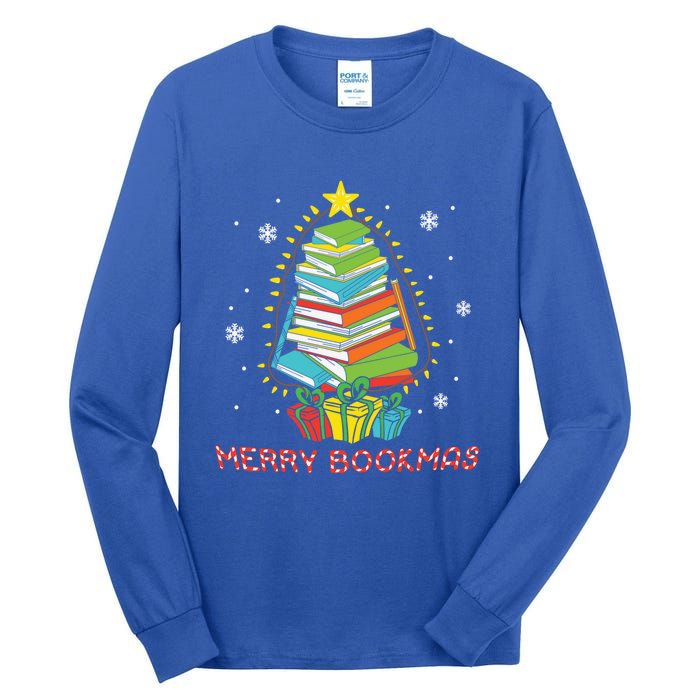 Librarian Book Lover Books Christmas Tree Merry Bookmas Xmas Gift Tall Long Sleeve T-Shirt