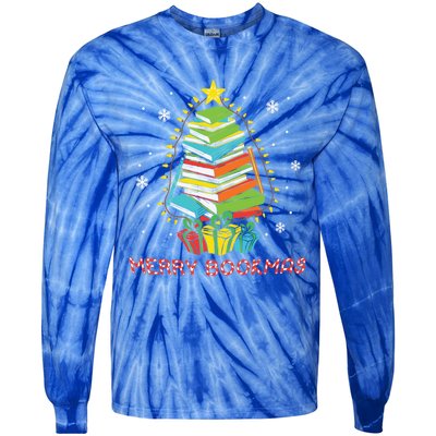 Librarian Book Lover Books Christmas Tree Merry Bookmas Xmas Gift Tie-Dye Long Sleeve Shirt