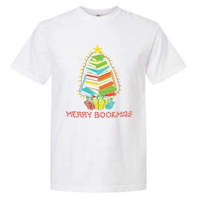 Librarian Book Lover Books Christmas Tree Merry Bookmas Xmas Gift Garment-Dyed Heavyweight T-Shirt