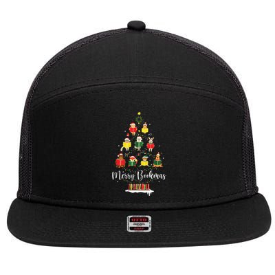 Librarian Book Lover Books Christmas Tree Merry Bookmas Xmas 7 Panel Mesh Trucker Snapback Hat