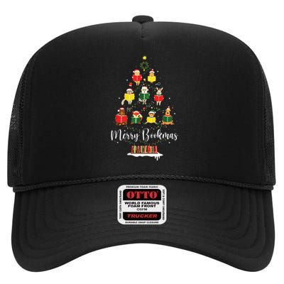 Librarian Book Lover Books Christmas Tree Merry Bookmas Xmas High Crown Mesh Back Trucker Hat