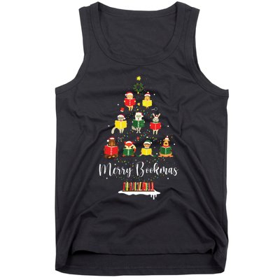 Librarian Book Lover Books Christmas Tree Merry Bookmas Xmas Tank Top