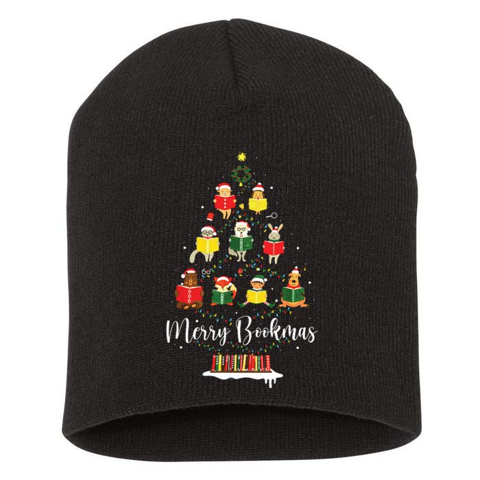 Librarian Book Lover Books Christmas Tree Merry Bookmas Xmas Short Acrylic Beanie