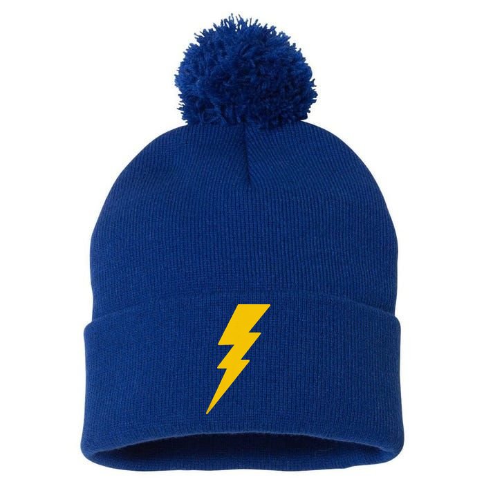 Lightning Bolt Pom Pom 12in Knit Beanie
