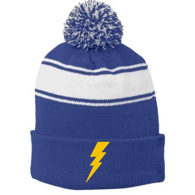 Lightning Bolt Stripe Pom Pom Beanie