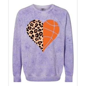 Love Basketball Leopard Printing Heart Funny Basketball Mom Cool Gift Colorblast Crewneck Sweatshirt