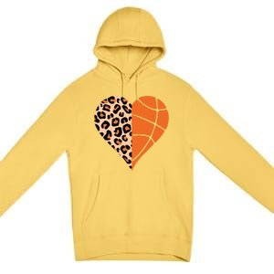 Love Basketball Leopard Printing Heart Funny Basketball Mom Cool Gift Premium Pullover Hoodie