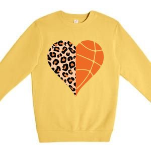 Love Basketball Leopard Printing Heart Funny Basketball Mom Cool Gift Premium Crewneck Sweatshirt