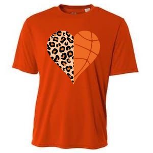 Love Basketball Leopard Printing Heart Funny Basketball Mom Cool Gift Cooling Performance Crew T-Shirt