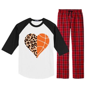 Love Basketball Leopard Printing Heart Funny Basketball Mom Cool Gift Raglan Sleeve Pajama Set