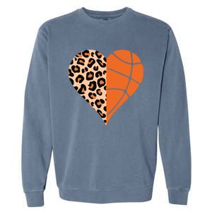 Love Basketball Leopard Printing Heart Funny Basketball Mom Cool Gift Garment-Dyed Sweatshirt