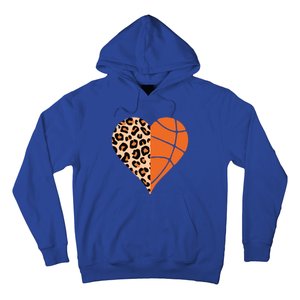 Love Basketball Leopard Printing Heart Funny Basketball Mom Cool Gift Hoodie