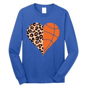 Love Basketball Leopard Printing Heart Funny Basketball Mom Cool Gift Long Sleeve Shirt