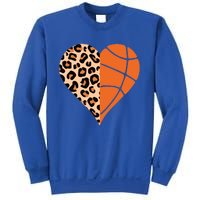 Love Basketball Leopard Printing Heart Funny Basketball Mom Cool Gift Sweatshirt