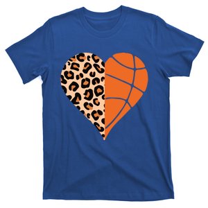 Love Basketball Leopard Printing Heart Funny Basketball Mom Cool Gift T-Shirt