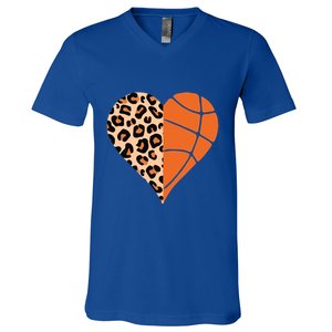 Love Basketball Leopard Printing Heart Funny Basketball Mom Cool Gift V-Neck T-Shirt