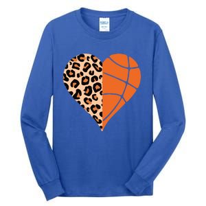 Love Basketball Leopard Printing Heart Funny Basketball Mom Cool Gift Tall Long Sleeve T-Shirt