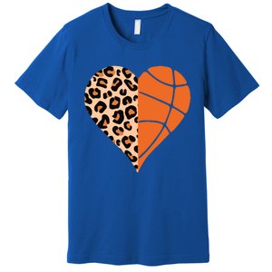 Love Basketball Leopard Printing Heart Funny Basketball Mom Cool Gift Premium T-Shirt