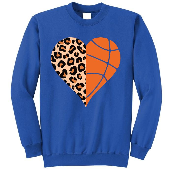 Love Basketball Leopard Printing Heart Funny Basketball Mom Cool Gift Tall Sweatshirt