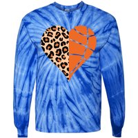 Love Basketball Leopard Printing Heart Funny Basketball Mom Cool Gift Tie-Dye Long Sleeve Shirt