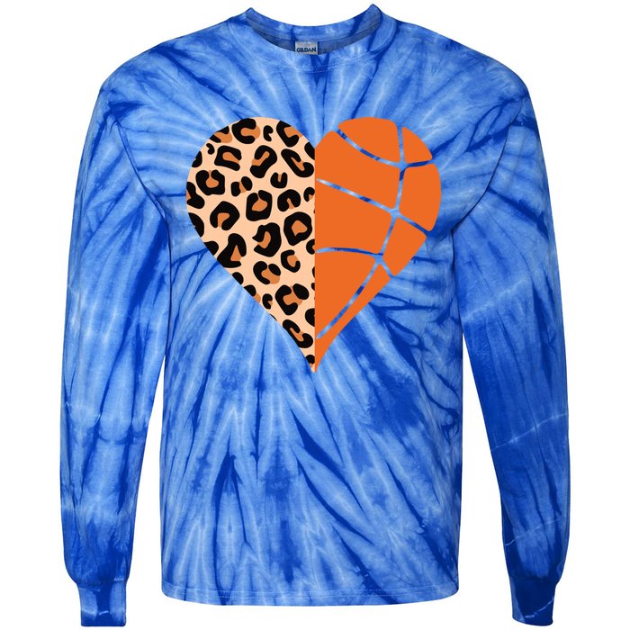 Love Basketball Leopard Printing Heart Funny Basketball Mom Cool Gift Tie-Dye Long Sleeve Shirt