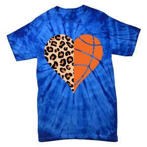 Love Basketball Leopard Printing Heart Funny Basketball Mom Cool Gift Tie-Dye T-Shirt