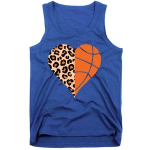 Love Basketball Leopard Printing Heart Funny Basketball Mom Cool Gift Tank Top